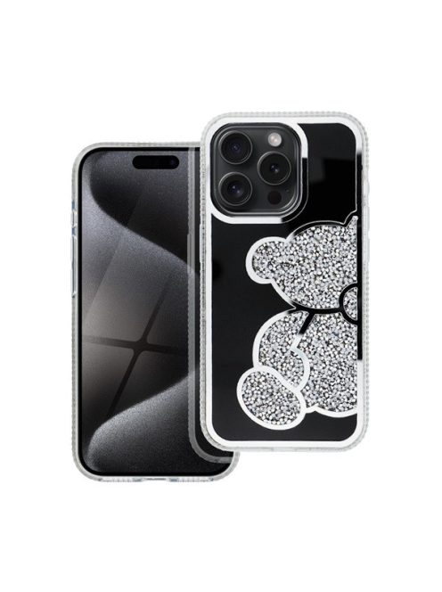 Teddy Bear iPhone 16 Plus csillogó köves tok, ezüst