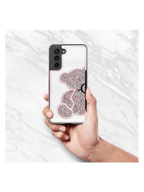 Teddy Bear Samsung Galaxy A14 5G csillogó köves tok, rózsaszín