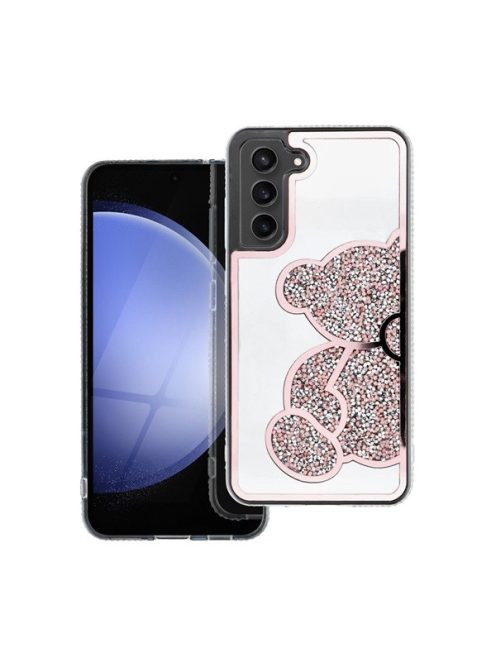 Teddy Bear Samsung Galaxy A14 5G csillogó köves tok, rózsaszín