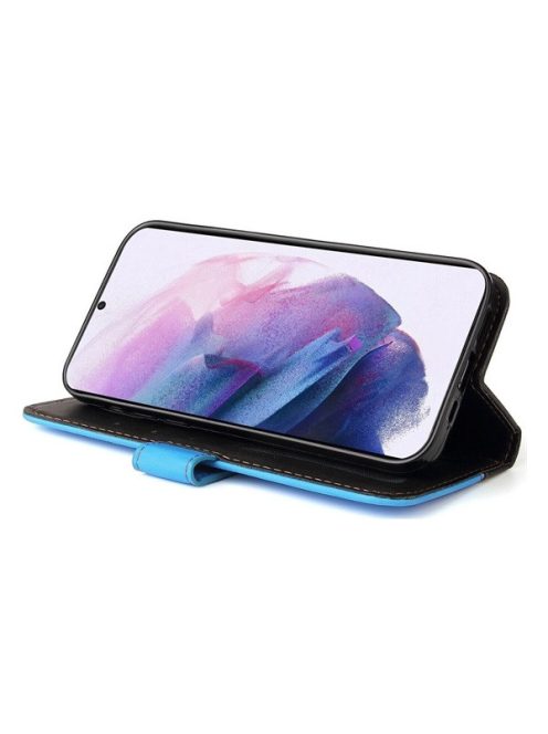 Apple Wooze Colour Wallet iPhone 16 Plus oldalra nyíló tok, stand, kártyatartóval, kézpánttal, kék