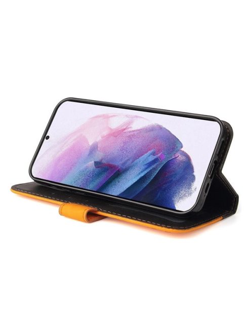 Apple Wooze Colour Wallet iPhone 16 Plus oldalra nyíló tok, stand, kártyatartóval, kézpánttal, narancssárga