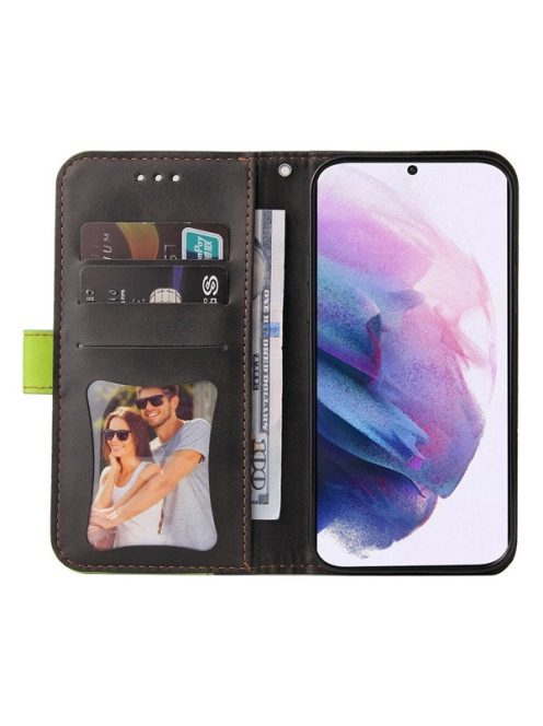 Apple Wooze Colour Wallet iPhone 16 Plus oldalra nyíló tok, stand, kártyatartóval, kézpánttal, zöld