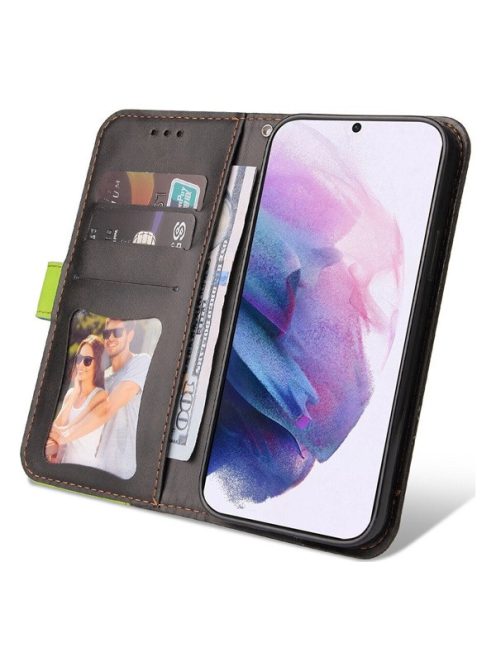 Apple Wooze Colour Wallet iPhone 16 Plus oldalra nyíló tok, stand, kártyatartóval, kézpánttal, zöld