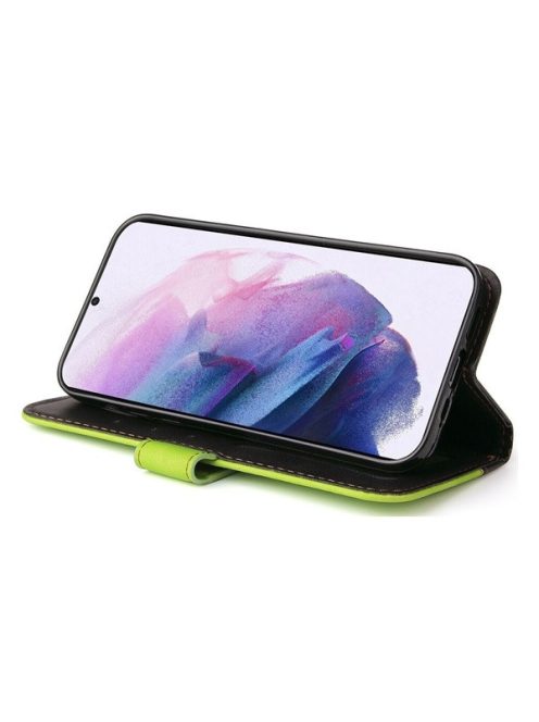 Apple Wooze Colour Wallet iPhone 16 Plus oldalra nyíló tok, stand, kártyatartóval, kézpánttal, zöld