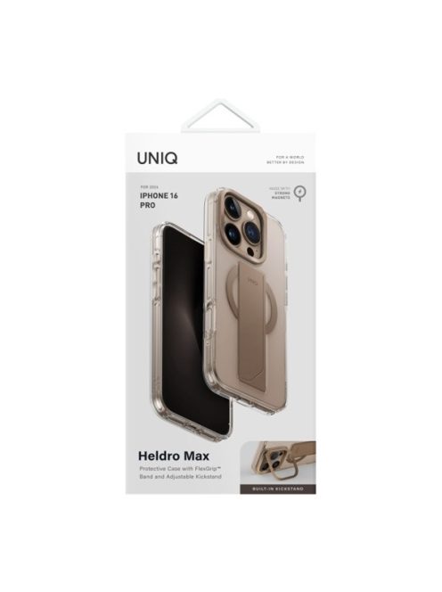 Uniq Heldro Max iPhone 16 Pro MagSafe tok kitámasztóval, arany