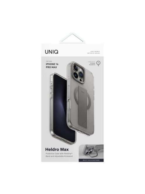 Uniq Heldro Max iPhone 16 Pro Max MagSafe tok kitámasztóval,  átlátszó