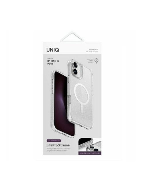 Uniq Lifepro Extreme Apple iPhone 16 Plus csillámos szilikon tok, átlátszó