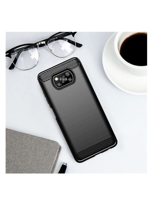 Forcell Carbon hátlap tok Poco X3, fekete
