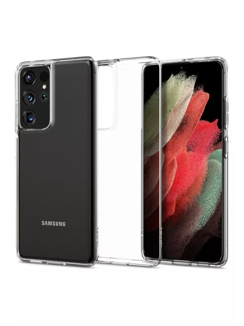 Spigen Crystal Flex Samsung G998 Galaxy S21 Ultra tok, Crystal Clear, átlátszó