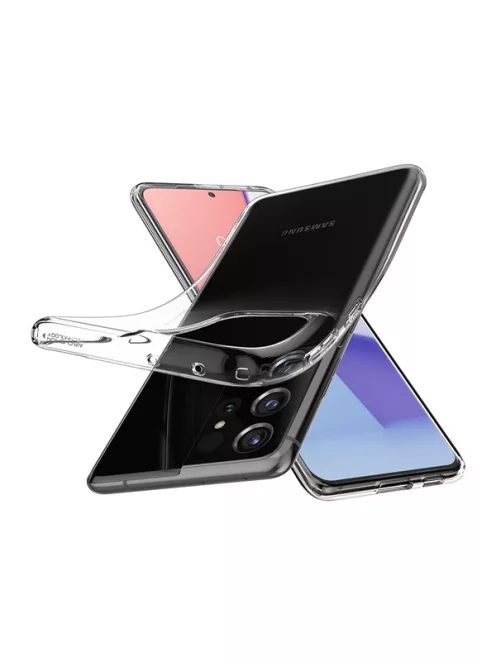 Spigen Crystal Flex Samsung G998 Galaxy S21 Ultra tok, Crystal Clear, átlátszó