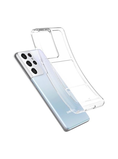 Spigen Crystal Slot Samsung Galaxay S21 Ultra tok kártyatartóval, Crystal Clear, átlátszó