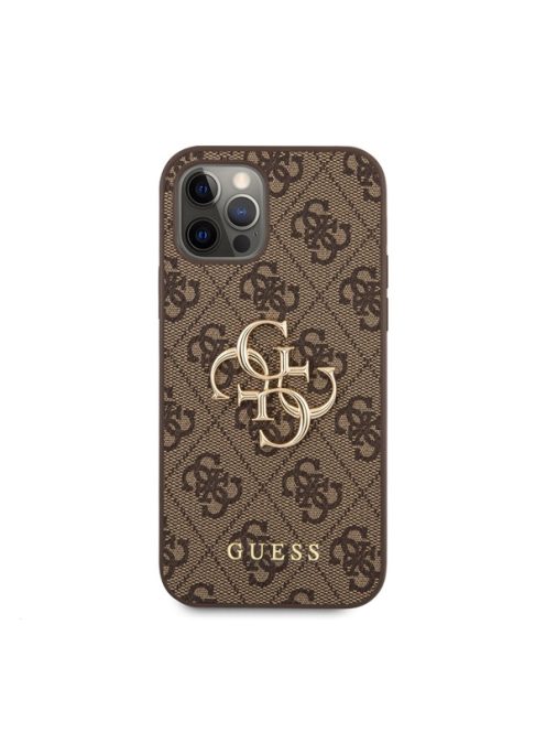 Guess PU 4G Metal Logo Apple iPhone 12/12 Pro hátlap tok, barna