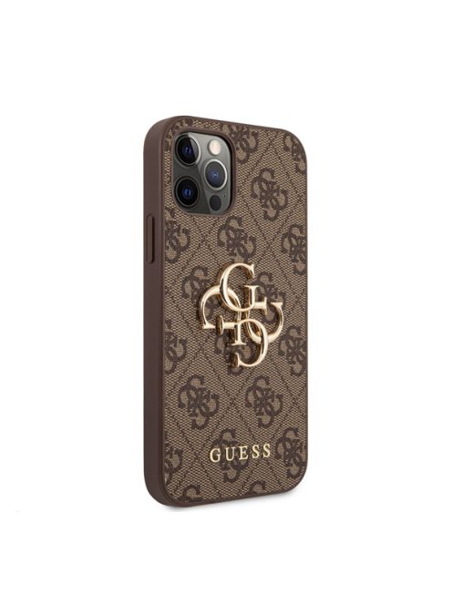 Guess PU 4G Metal Logo Apple iPhone 12/12 Pro hátlap tok, barna