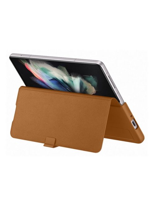 Samsung Galaxy Z Fold3 5G Leather Flip Cover, gyári bőr flip tok, barna, EF-FF926