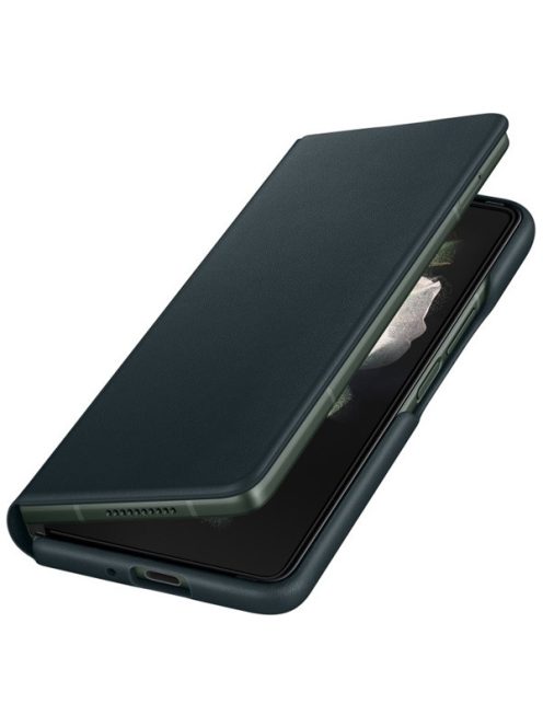 Samsung Galaxy Z Fold3 5G Leather Flip Cover, gyári bőr flip tok, zöld, EF-FF926