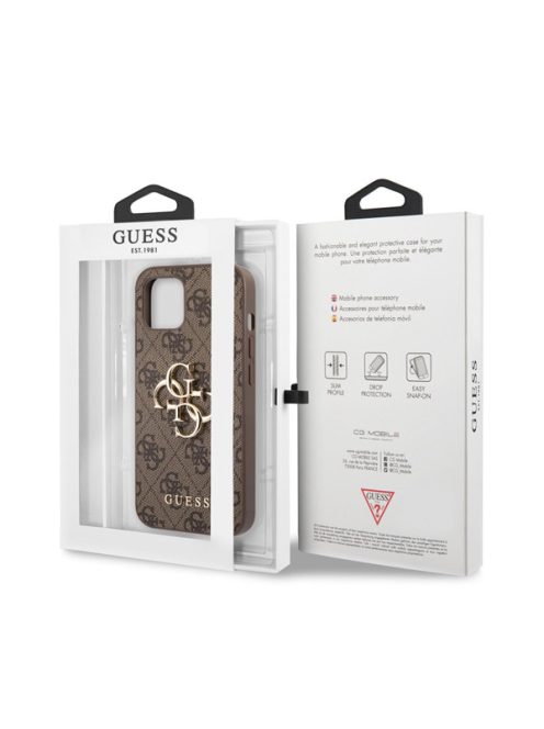 Guess PU 4G Metal Logo Apple iPhone 13 hátlap tok, barna