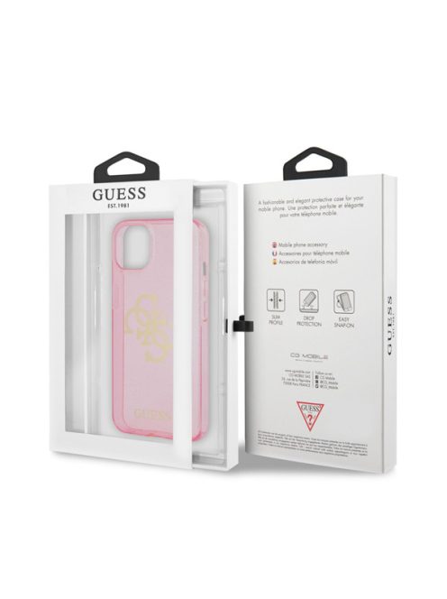 Guess TPU Big 4G Full Glitter Apple iPhone 13 mini hátlap tok, rózsaszín