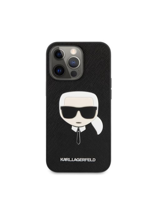 Karl Lagerfeld Head Saffiano bőr hátlap tok Apple iPhone 13 Pro, fekete