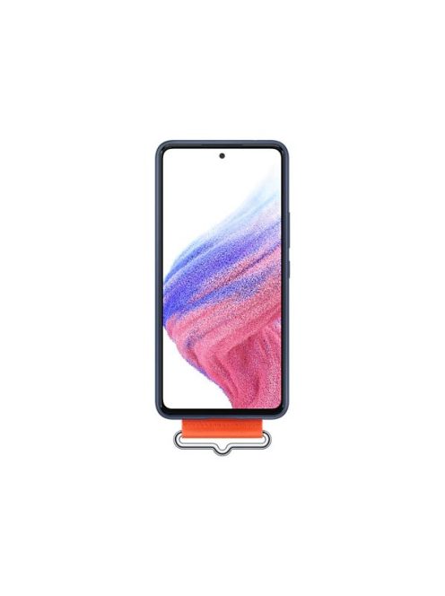 Samsung Galaxy A53 5G Silicone Cover with Strap, gyári szilikon tok szíjjal, sötétkék, EF-GA536TN