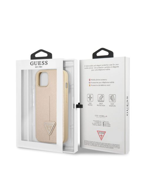 Guess Saffiano Triangle Apple iPhone 13 mini hátlap tok, bézs