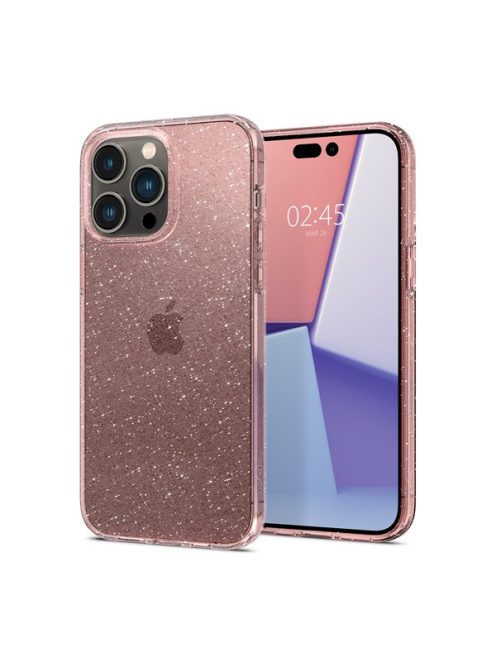 Spigen Liquid Crystal Glitter Apple iPhone 14 Pro tok, Glitter Rose Quartz, átlátszó