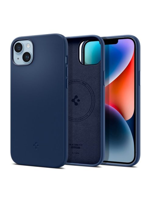 Spigen Silicone Fit Mag Apple iPhone 14 Plus tok, Navy Blue MagSafe, kék