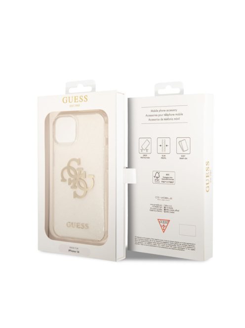 Guess TPU Big 4G Full Glitter Apple iPhone 14 hátlap tok, átlátszó