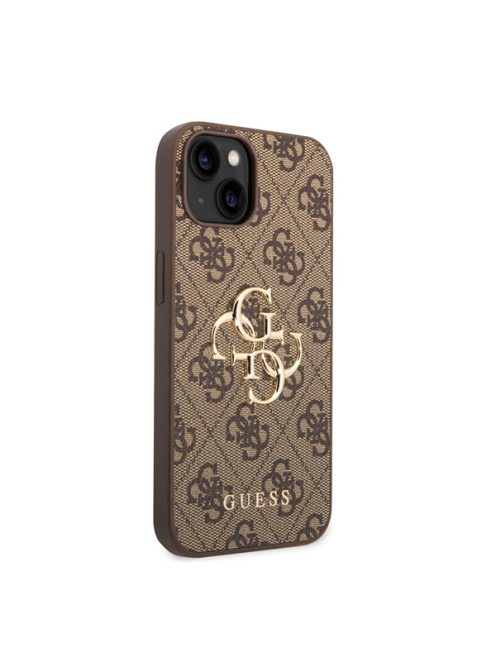 Guess PU 4G Metal Logo Apple iPhone 14 hátlap tok, barna