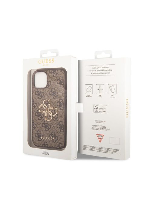 Guess PU 4G Metal Logo Apple iPhone 14 hátlap tok, barna