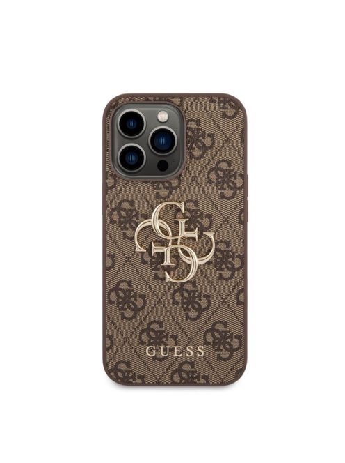 Guess PU 4G Metal Logo Apple iPhone 14 Pro hátlap tok, barna