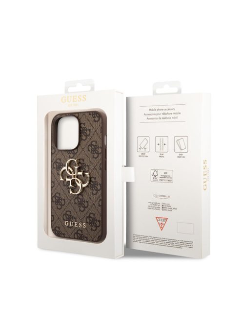 Guess PU 4G Metal Logo Apple iPhone 14 Pro hátlap tok, barna