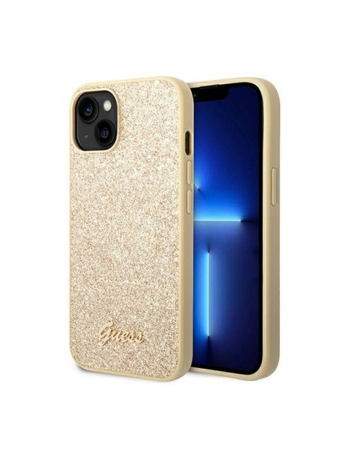 Guess Glitter Flakes Metal Logo Apple iPhone 14 Plus hátlap tok, arany