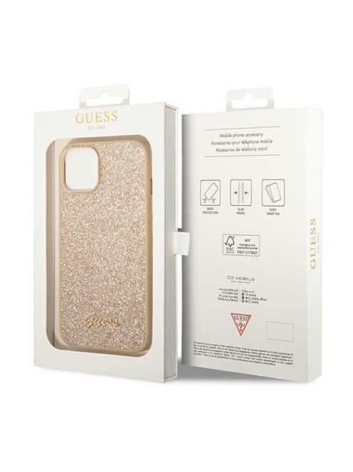 Guess Glitter Flakes Metal Logo Apple iPhone 14 Plus hátlap tok, arany