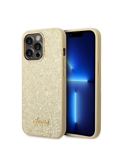 Guess Glitter Flakes Metal Logo Apple iPhone 14 Pro hátlap tok, arany