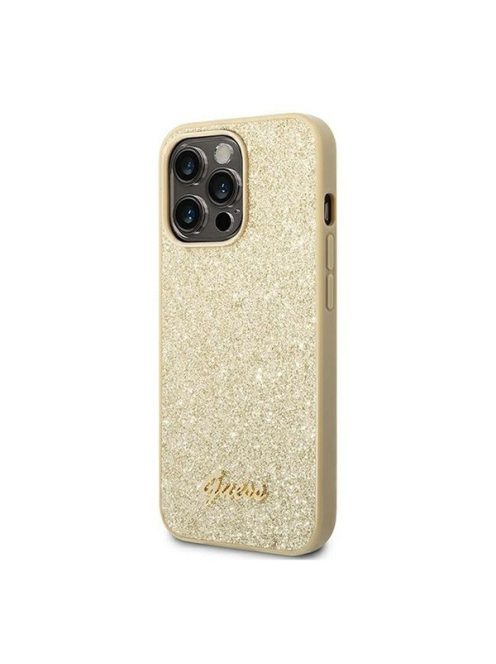 Guess Glitter Flakes Metal Logo Apple iPhone 14 Pro hátlap tok, arany