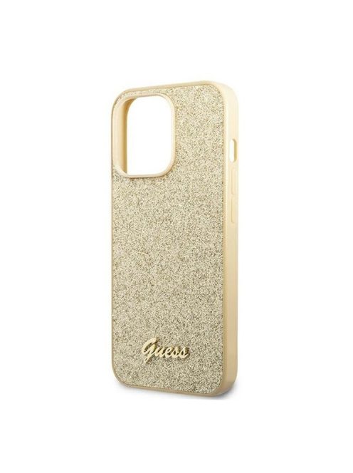 Guess Glitter Flakes Metal Logo Apple iPhone 14 Pro hátlap tok, arany