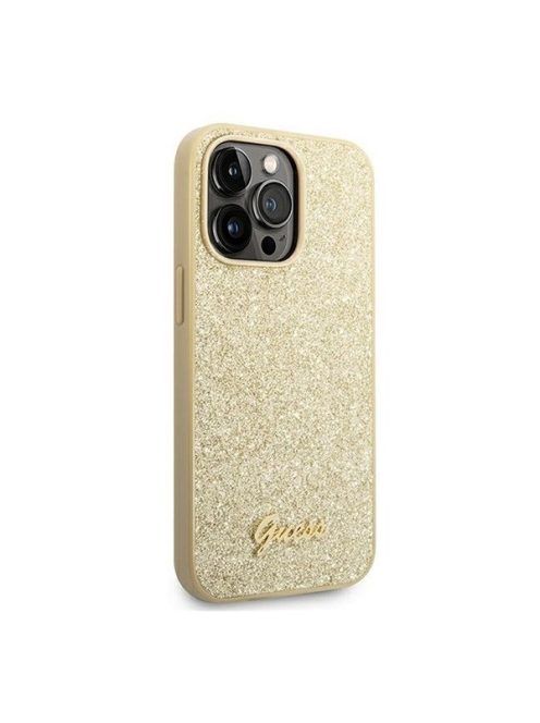 Guess Glitter Flakes Metal Logo Apple iPhone 14 Pro hátlap tok, arany