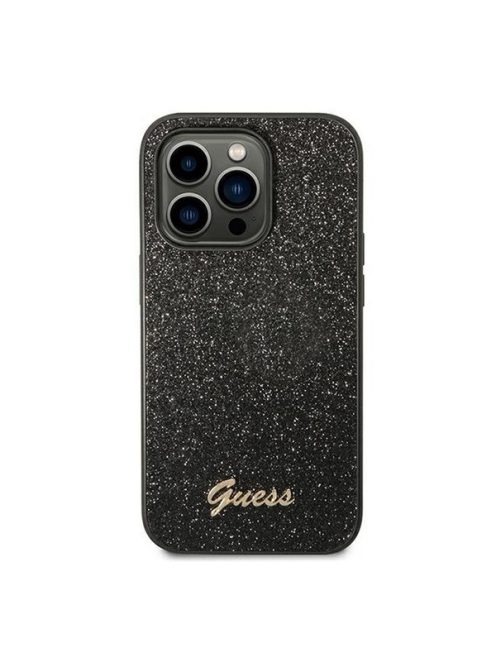 Guess Glitter Flakes Metal Logo Apple iPhone 14 Pro hátlap tok, fekete