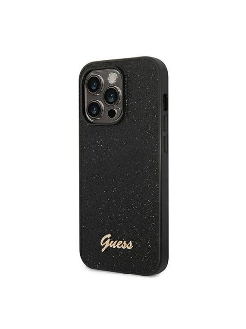 Guess Glitter Flakes Metal Logo Apple iPhone 14 Pro hátlap tok, fekete