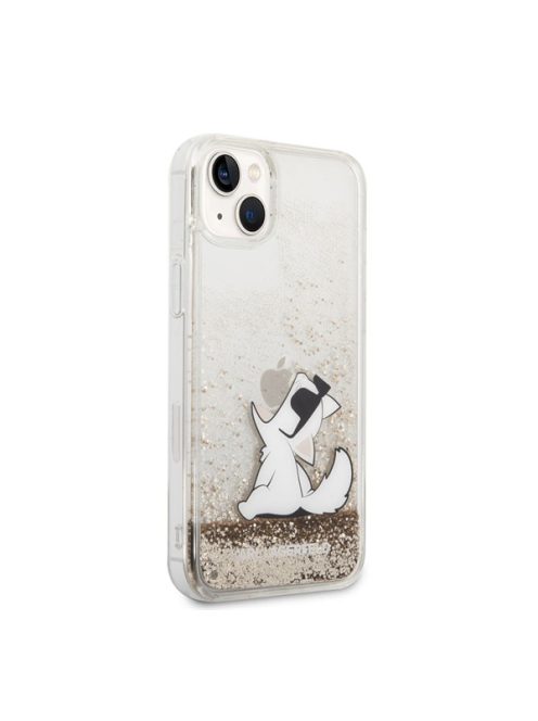 Karl Lagerfeld Liquid Glitter Choupette Eat hátlap tok Apple iPhone 14 Plus, arany