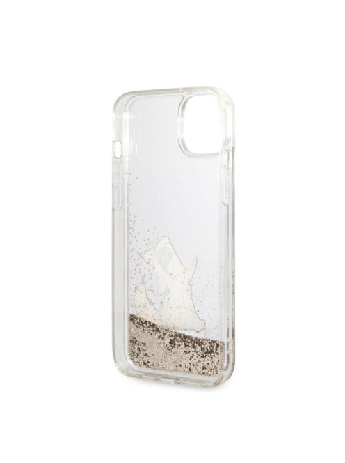 Karl Lagerfeld Liquid Glitter Choupette Eat hátlap tok Apple iPhone 14 Plus, arany