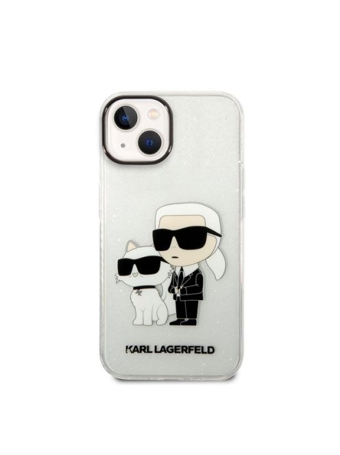 Karl Lagerfeld Liquid Glitter Karl and Choupette NFT hátlap tok Apple iPhone 14 Plus, átlátszó