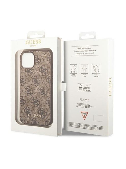 Guess 4G Metal Gold Apple iPhone 14 hátlap tok, barna