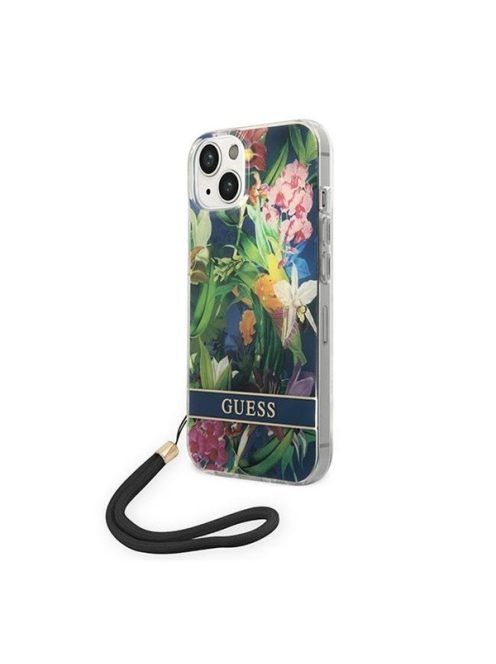 Guess Flower Strap Apple iPhone 14 Plus hátlap tok, kék