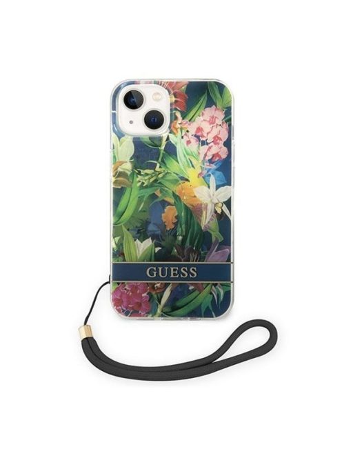 Guess Flower Strap Apple iPhone 14 Plus hátlap tok, kék