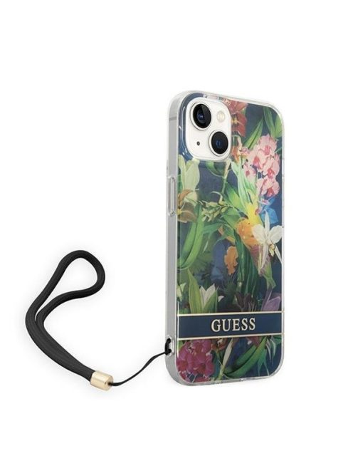 Guess Flower Strap Apple iPhone 14 Plus hátlap tok, kék