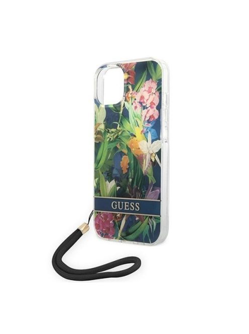 Guess Flower Strap Apple iPhone 14 Plus hátlap tok, kék