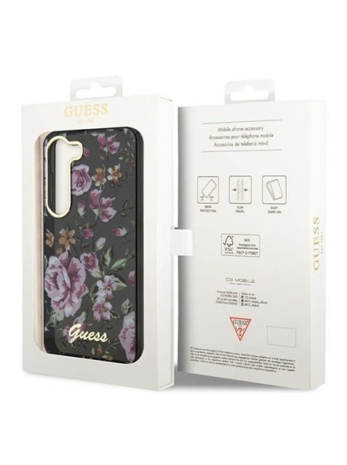 Guess Flower Collection Samsung Galaxy S23 hátlap tok , fekete