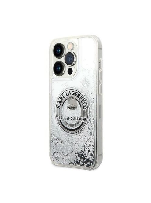 Karl Lagerfeld Liquid Glitter RSG Apple iPhone 14 Pro hátlap tok, ezüst