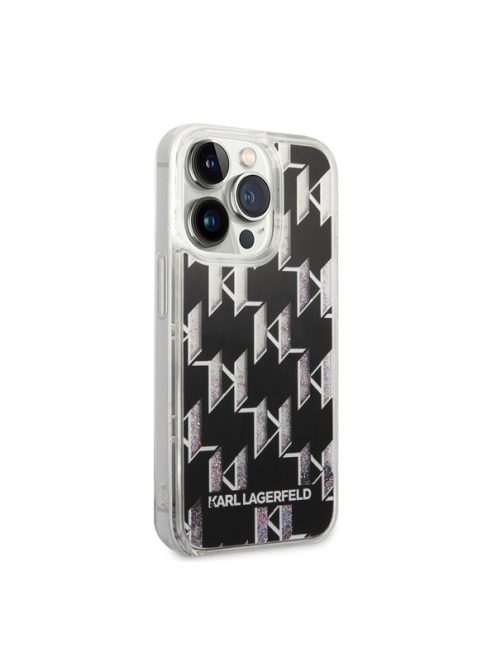 Karl Lagerfeld Liquid Glitter Monogram Apple iPhone 14 Pro hátlap tok, fekete